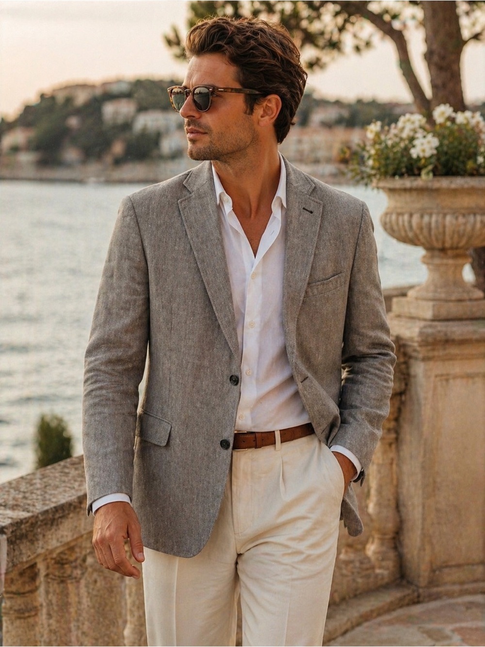Massimo Linen Blend Herringbone Blazer Men XL Old Money Sport Coat Academia